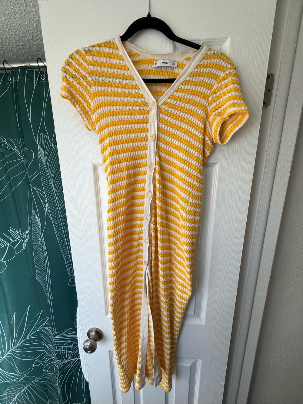 MANGO Striped Button-Front Knit Dress